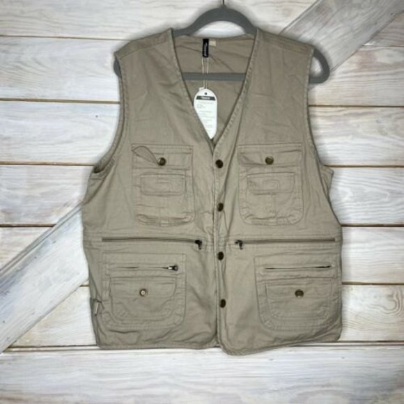 YBLC Cotton twill VEST XXXL beige hiking Hunting Fishing zip pockets outdoors
